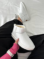 Угги Женские UGG ULTRA MINI WHITE LEATHER ультра мини прошыты замша хутро белые