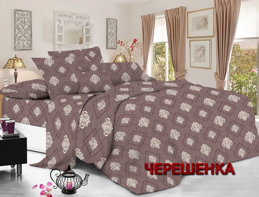 Бавовняна тканина 220 см для постільної білизни Фланель (байка) набивна коричнева з класичним принтом, у рулоні 50 м