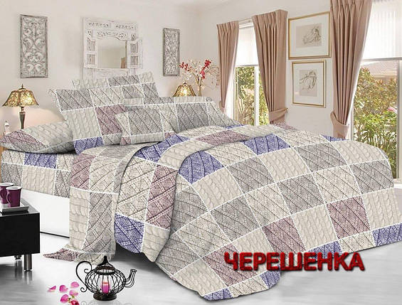 Тканина 225 см для постільної білизни, набивна Фланель (байка) бежева принт квадрати з в'язаним візерунком, рулон 50 м, фото 1