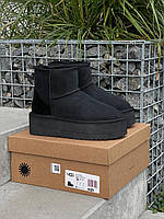 Зимние Женские Угги Ugg Mini Platform Black (Мех) 36-39-40-41