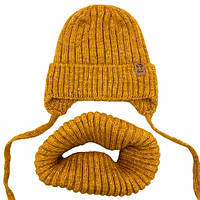 Детский зимний комплект, шапка на завязках, 46-48рр, 50-52 рр гірчичний, 50-52 см.