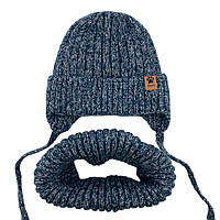 Детский зимний комплект, шапка на завязках, 46-48рр, 50-52 рр Джинсовый меланж, 46-48 см.
