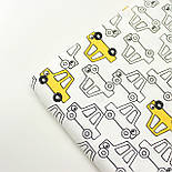 Сатин "Намальовані машинки" жовті на білому тлі No 160-223 с, фото 6