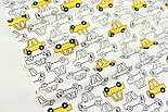Сатин "Намальовані машинки" жовті на білому тлі No 160-223 с, фото 2