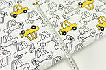 Сатин "Намальовані машинки" жовті на білому тлі No 160-223 с, фото 5