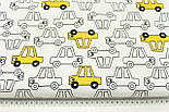 Сатин "Намальовані машинки" жовті на білому тлі No 160-223 с, фото 4