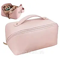 Косметичка з екошкіри (23,5х10,5х11см), Рожева / Дорожня жіноча сумка-косметичка
