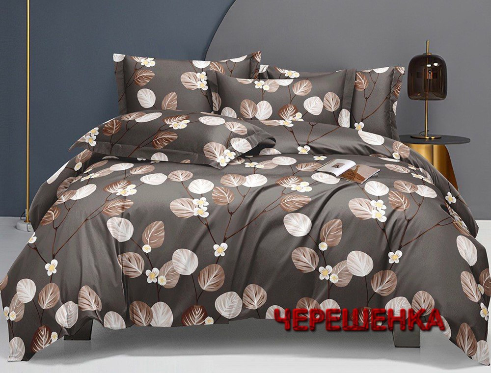 Тканина для постільної білизни Полисатин 135 SP135-XHYR-4133 (60м) листя на коричневому