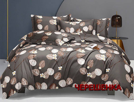 Тканина для постільної білизни Полисатин 135 SP135-XHYR-4133 (60м) листя на коричневому, фото 1