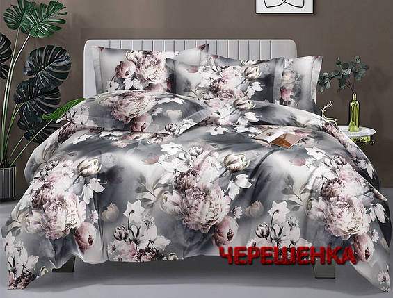 Сіра щільна постільна тканина 220 см Полісатин 135 поліестер із сучасним квітковим принтом, у рулоні 60 м, фото 1