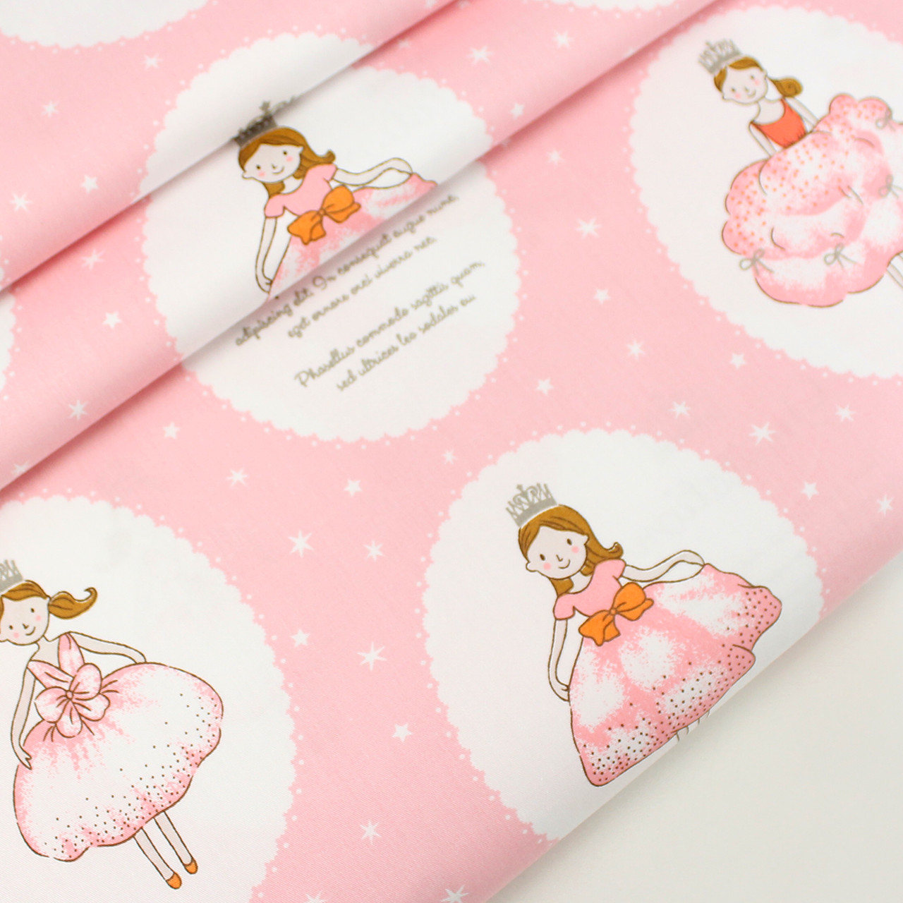 Сатин "Принцеси в гурточках" на рожевому No 160-35с, фото 1