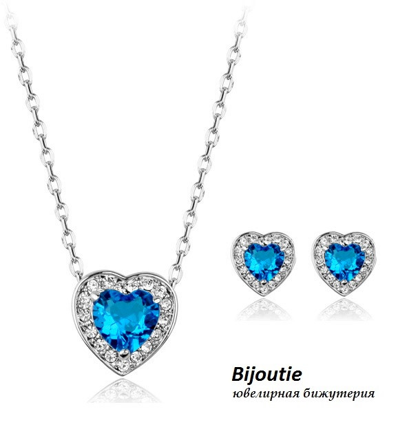 Комплект BLUE HEART ювелірна біжутерія платина декор кристали Swarovski
