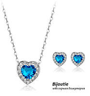 Комплект BLUE HEART ювелірна біжутерія платина декор кристали Swarovski