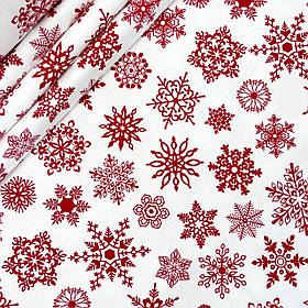 Фланель "Сніжинки червоні на білому" 240 см