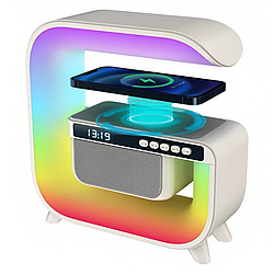 Настільна лампа-нічник з бездротовою зарядкою, Smart Light Sound Machine / Лампа з колонкою і будильником