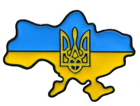 Патріотична брошка-значок, Ukraine Map. Значок з мапою України та тризубом, українська брошка на одяг