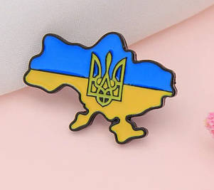 Патріотична брошка-значок, Ukraine Map. Значок з мапою України та тризубом, українська брошка на одяг, фото 2