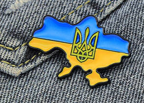 Патріотична брошка-значок, Ukraine Map. Значок з мапою України та тризубом, українська брошка на одяг, фото 4