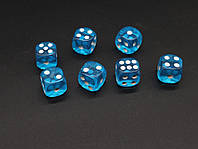 Кістки гральні для настільних ігор і покеру, блакитного кольору з білими крапками, розмір 14 мм, закруглені