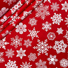 Фланель "Сніжинки білі на червоному" 240 см