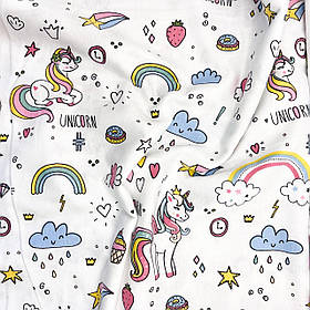 Фланель "Єдинороги з хмарками, веселками на білому" 240 см