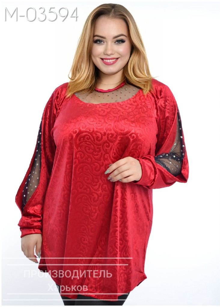 Велюрова туніка великих розмірів червона ошатна