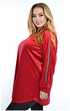 Жіноча туніка батал велюр ошатна великих розмірів 56-58 червона, фото 2