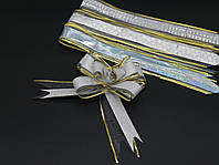 Бант для упаковки подарунків на затяжках декоративний Колір "срібло". 6х14 см