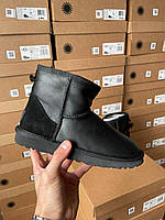 Зимние Женские Угги Ugg Classic Black Leather (Мех) 36-37-38-39-40-41