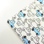 Сатин "Намальовані машинки" блакитні на білому тлі No 160-224 с, фото 7