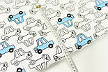 Сатин "Намальовані машинки" блакитні на білому тлі No 160-224 с, фото 5