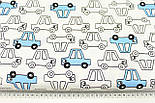 Сатин "Намальовані машинки" блакитні на білому тлі No 160-224 с, фото 6