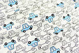 Сатин "Намальовані машинки" блакитні на білому тлі No 160-224 с, фото 3