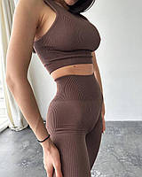 Спортивний жіночий топ в рубчик L/XL, Коричневий, фото 9