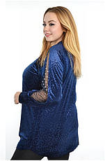 Туніка жіноча батал ошатна велюрова великі розміри 52-58 синя, фото 3