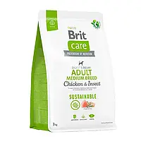 Сухой корм для собак средних пород Brit Care Dog Sustainable Adult Medium Breed курица и насекомые 3 кг