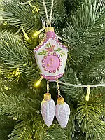 Стеклянная елочная игрушка "Часы з шишками" розовый