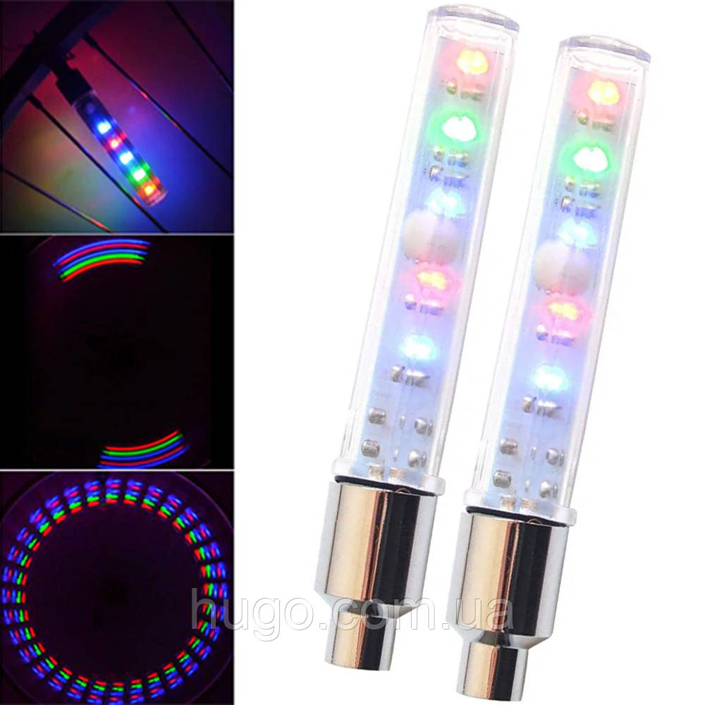 Велозолотник YX-FG192/820 Ultra brite, 3 цвета, 5 LED, 5 режимов, 2 шт / Подсветка колес велосипеда на ниппель - фото 1 - id-p1990907828