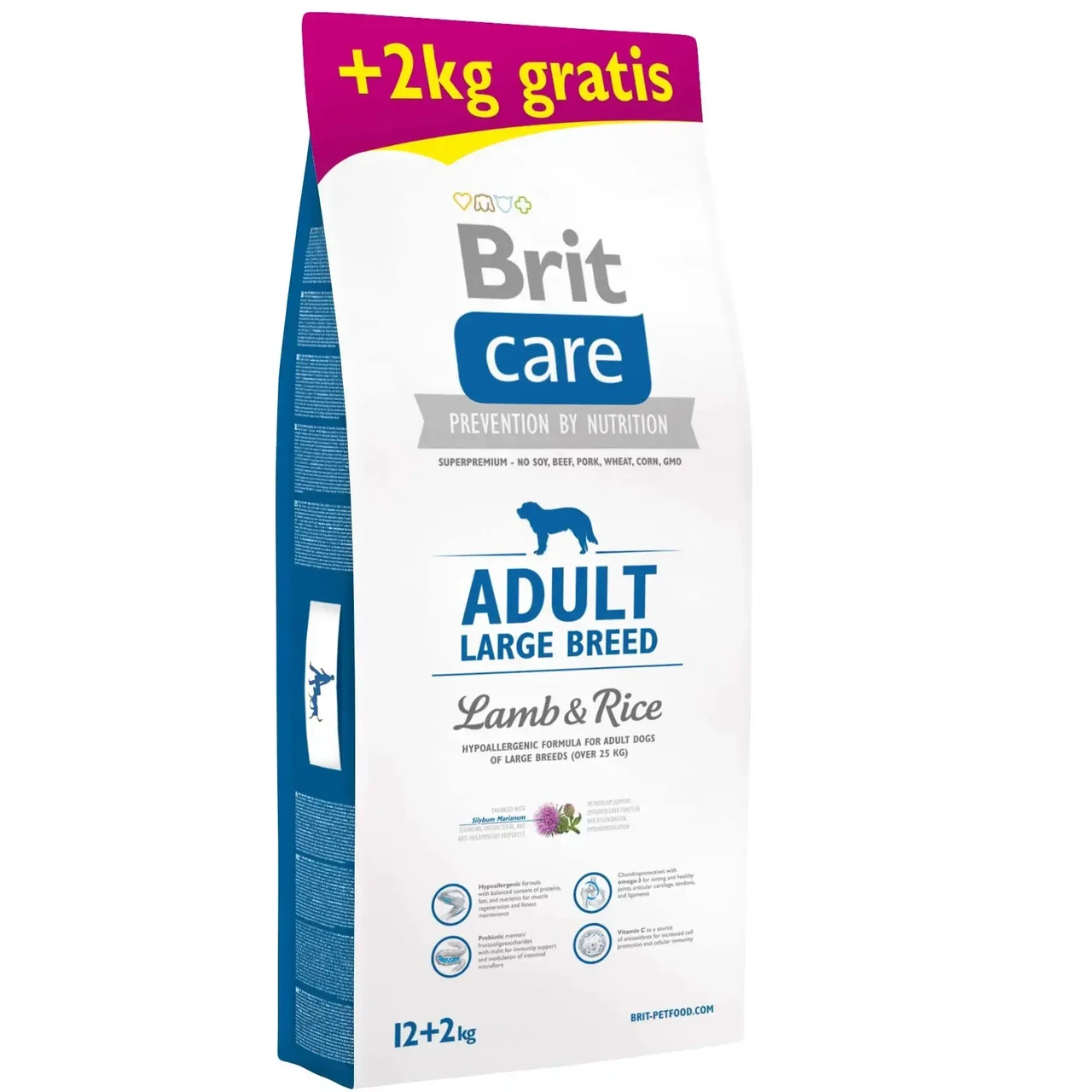 Сухий корм для дорослих собак великих порід Brit Care з ягнятком та рисом 12+2 кг