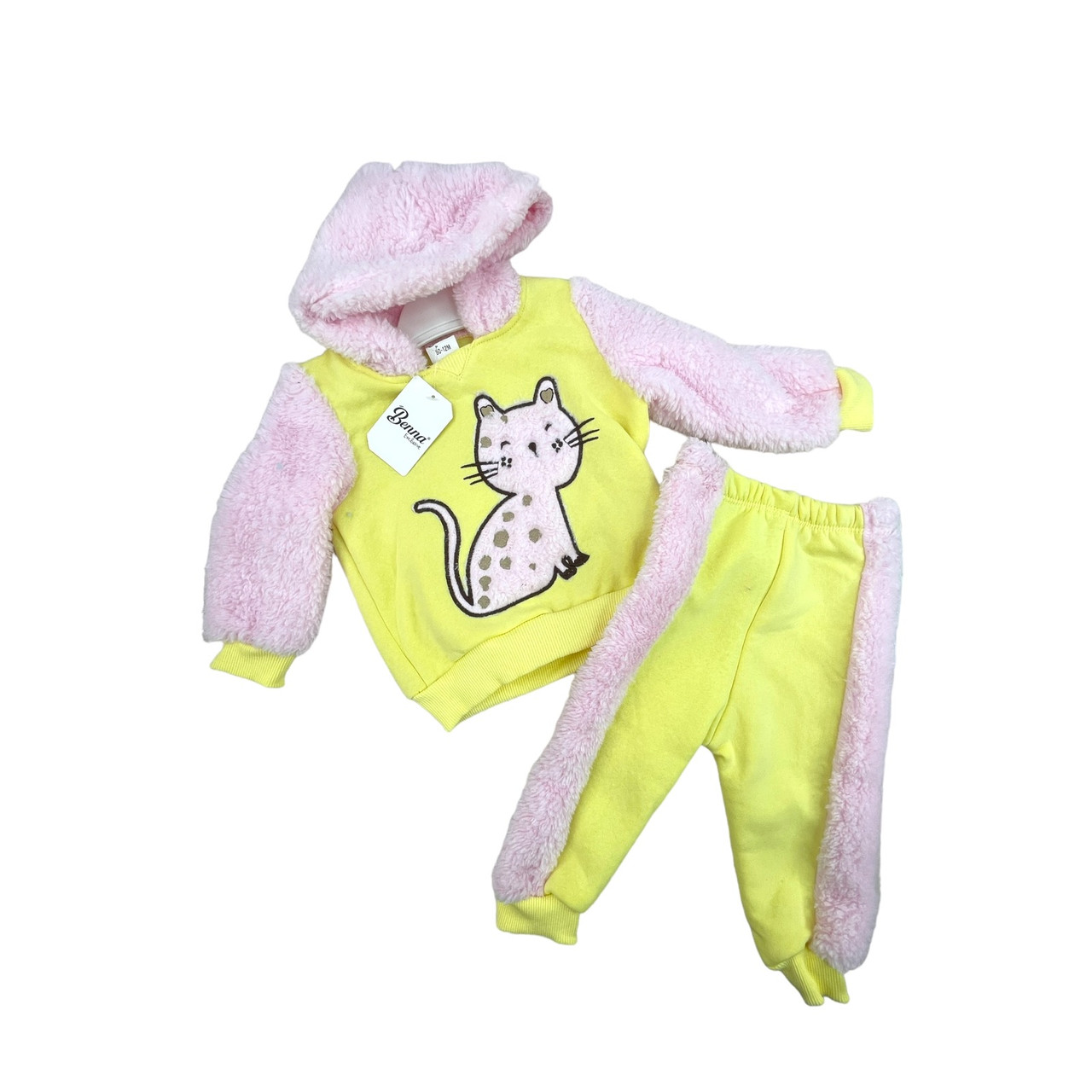 Дитячий зимовий костюм махровий, рожевий + жовтий, No 25056, (6-18 міс.)