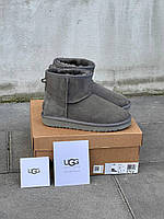 Зимние Женские Угги Ugg Classic Mini Grey Suede (Мех) 36-37-38-40