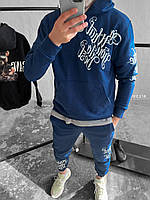 Мужской спортивный костюм с рисунками (синий) качественный молодежный комплект штаны худи soc218