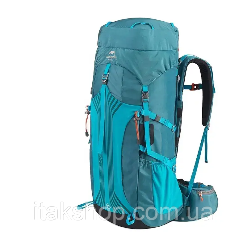 Туристичний похідний рюкзак Naturehike 65+5 л з чохлом (Блакитний)