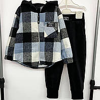 Костюм детский Рубашка кашемир+штаны велюровые на меху Синий, 110-116