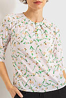 Блуза з квітковим принтом, колір рожево-зелений, 230R112-5