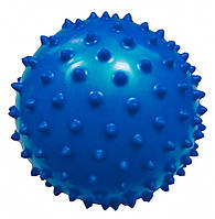 Масажний надувний м'яч з м'якими шипами 23 см синій для рефлексотерапії та оздоровчого масажу з регулюванням жорсткості