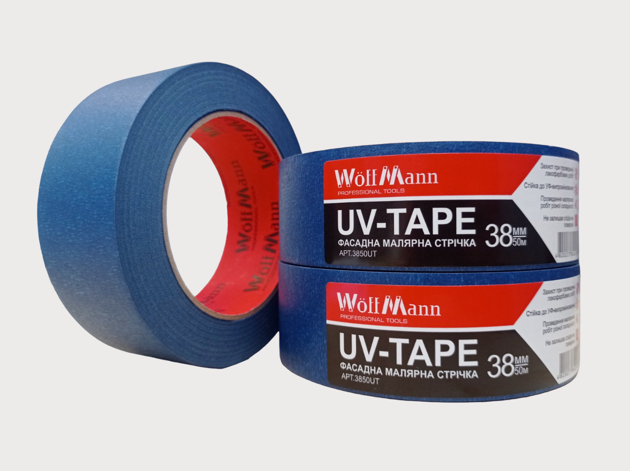 Стрічка малярна СИНЯ фасадна  38мм*50м UV-TAPE WoffMan, фото 1