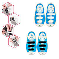 Шнурки силиконовые для обуви, комплект 2 пары - черный и белый, антишнурки без завязок для кроссовок (TS)
