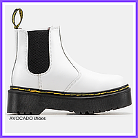 Ботинки зимние женские и мужские Dr. Martens Chelsea white на меху / сапоги др. Мартенс белые с мехом