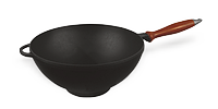 WOK сковорода чавунна з дерев'яною ручкою діаметром 260 мм, заввишки 80 мм